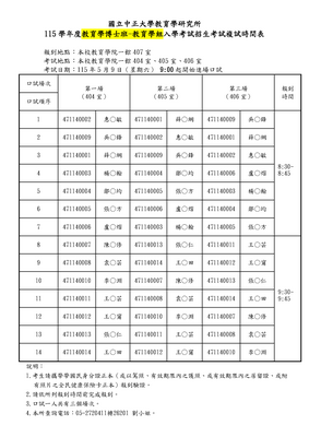 115學年度教育學博士班-教育學組入學考試招生考試複試時間表圖片